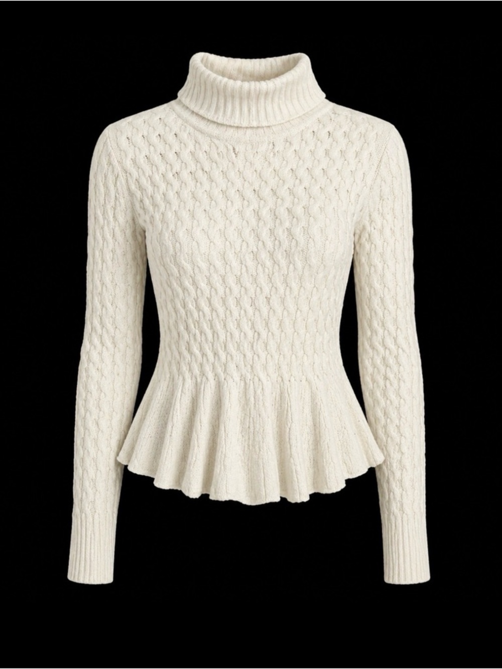 Arden B knit off white peplum turtleneck, women’s size Large.